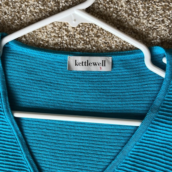 Kettlewell Turquoise Blue 3/4 Length Sleeve Ribbed Sweater - Picture 2 of 3